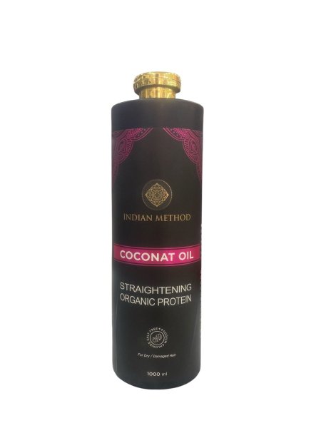 Indian Method – COCONAT OIL Straightening Organic Protein 	•	الحجم: 1000 مل 	•	مخصص للشعر الجاف والتالف (For Dry / Damaged Hair) 	•	صيغة خالية من الفورمالدهيد (Formaldehyde Free Formula