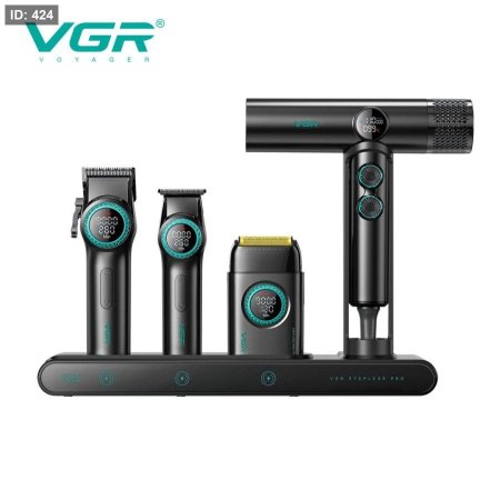 مجموعة ماكينات احترافية مع قاعدة شحن VGR V-STEPLESS PRO 4-in-1